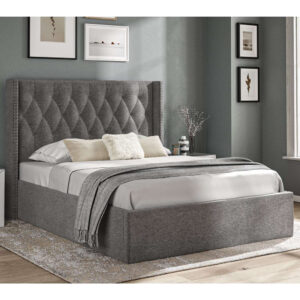 Arvada Fabric Storage Ottoman Double Bed In Dark Grey