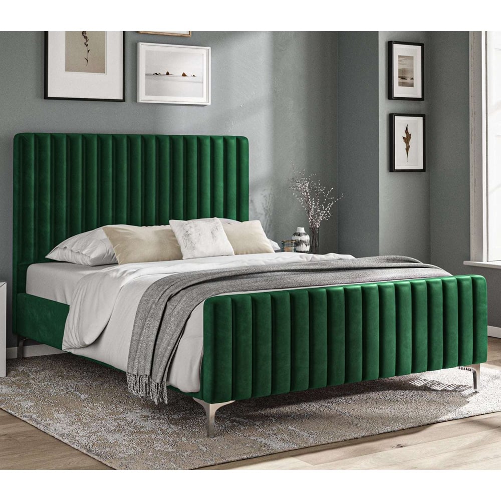 Arvada Velvet King Size Bed In Green