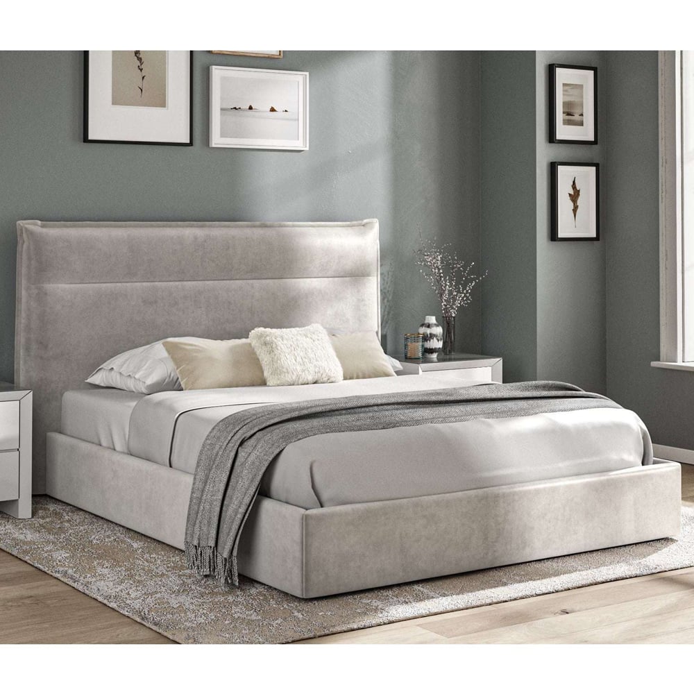 Arvada Velvet Storage Ottoman Double Bed In Silver Grey