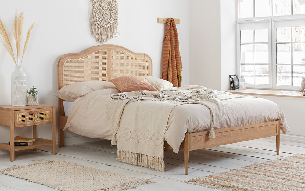 Birlea Leonie Wooden Rattan Bed Frame, Double, Oak