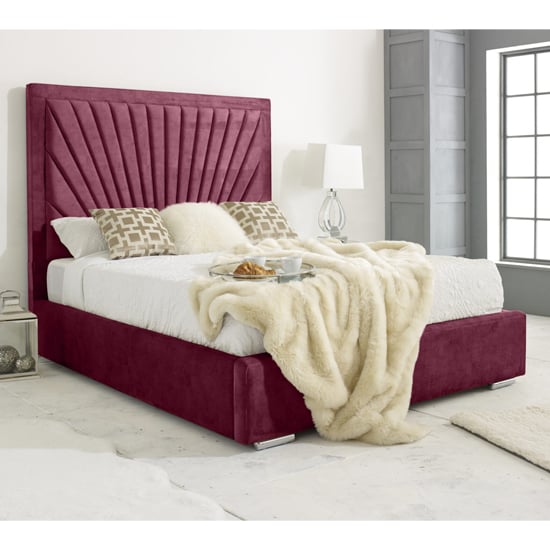 Darwin Plush Velvet Double Bed In Maroon