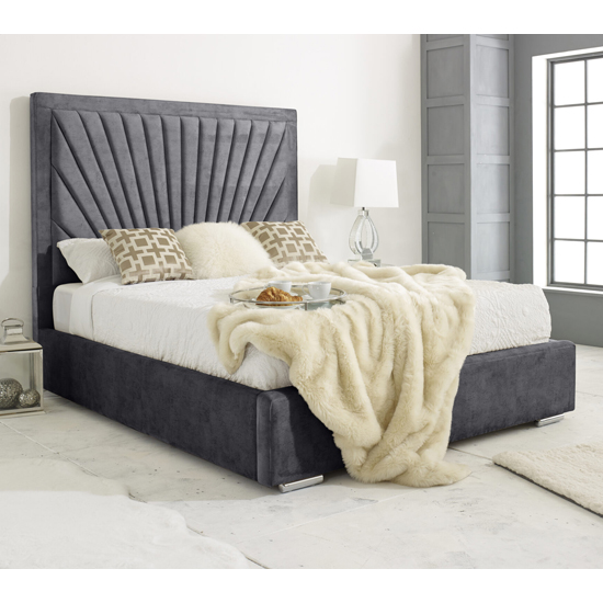 Darwin Plush Velvet Double Bed In Steel