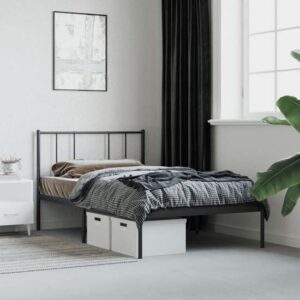 Devlin Metal Single Bed With Headboard In Black