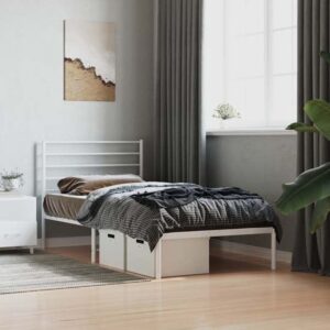 Eldon Metal Single Bed With Headboard In White