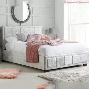 Hanover Fabric Small Double Bed In Steel Crushed Velvet