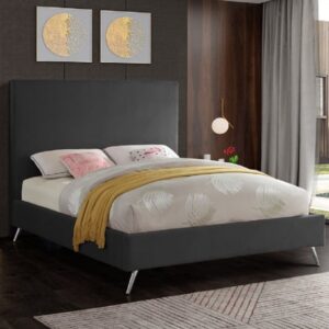 Jonesboro Plush Velvet Upholstered Super King Size Bed In Steel