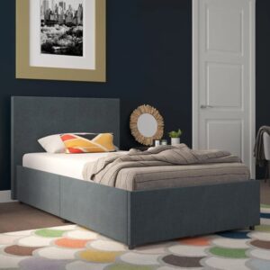 Keely Linen Fabric Single Bed With 2 Drawers In Navy