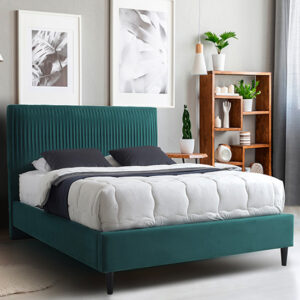 Lyla Velvet Upholstered Super King Size Bed In Green