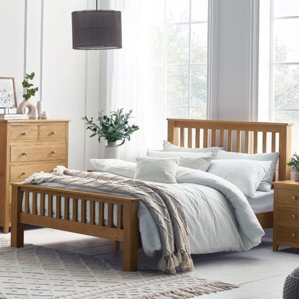 Macon Wooden High Foot End King Size Bed In Oak