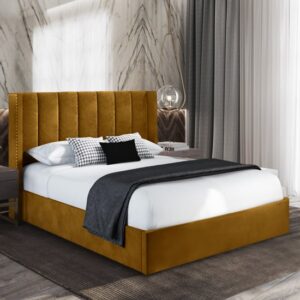 Manchester Plush Velvet Super King Size Bed In Mustard