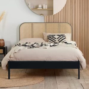 Marot Wooden King Size Bed With Rattan Headboard In Black