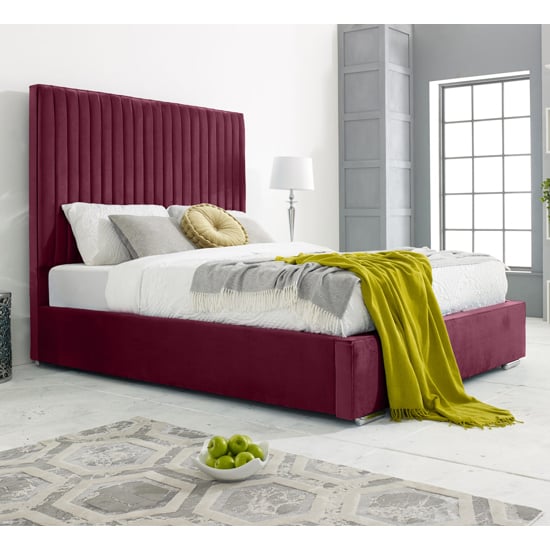 Medan Plush Velvet King Size Bed In Maroon