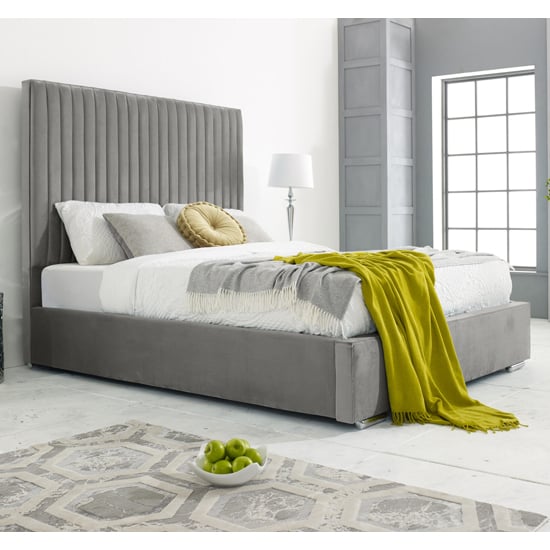 Medan Plush Velvet King Size Bed In Silver