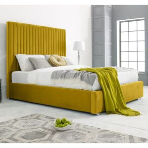 Medan Plush Velvet Super King Size Bed In Mustard Gold