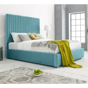 Medan Plush Velvet Super King Size Bed In Teal