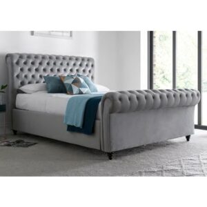 Olbia Velvet Chesterfield Ottoman King Size Bed In Grey