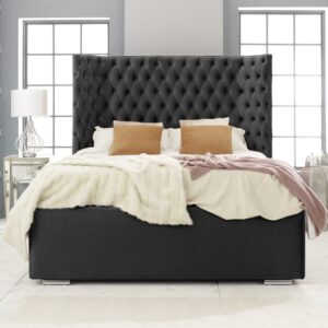 Prague Plush Velvet Double Bed In Black