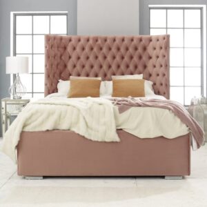 Prague Plush Velvet Double Bed In Rose Gold