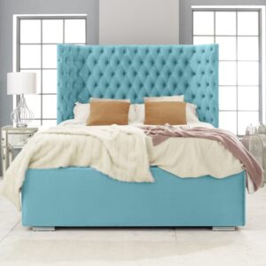 Prague Plush Velvet Double Bed In Teal