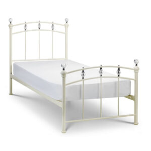 Sadakoa Metal Single Bed In Stone White With Crystal Finials