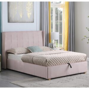 Ashburton Velvet Storage Ottoman Double Bed In Pink