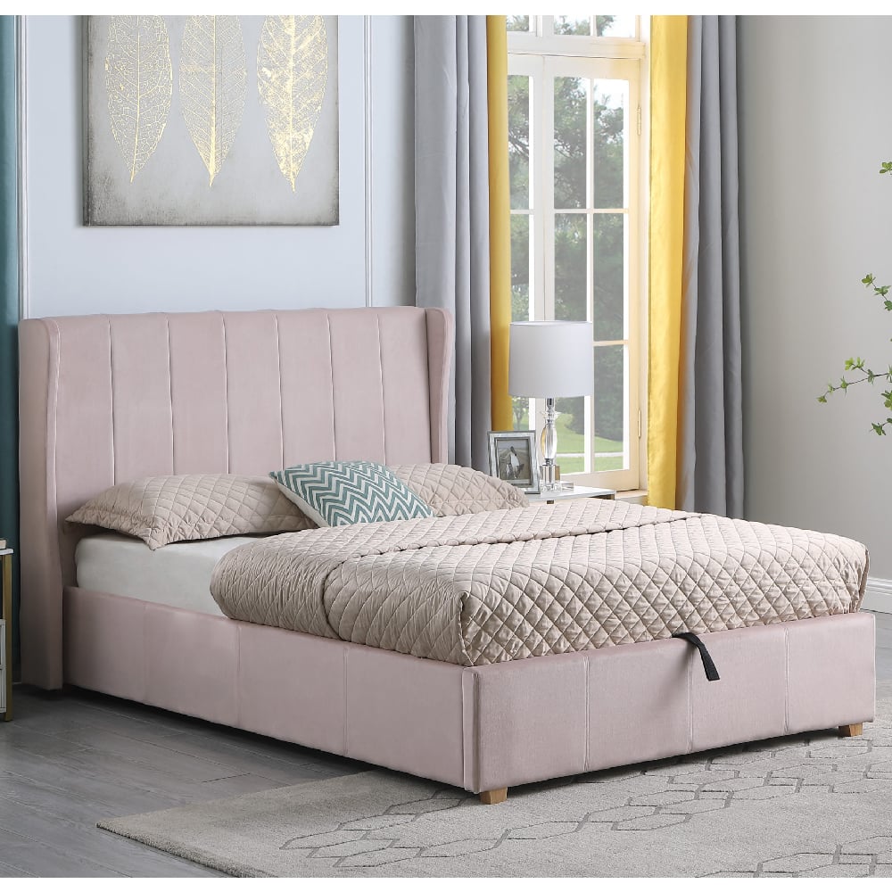 Ashburton Velvet Storage Ottoman Double Bed In Pink