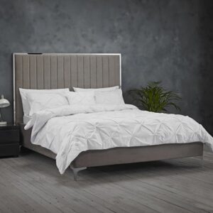 Bekele Velvet Double Bed In Mink Grey