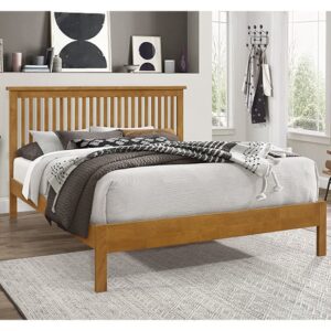 Aizza Wooden King Size Bed In Honey Oak