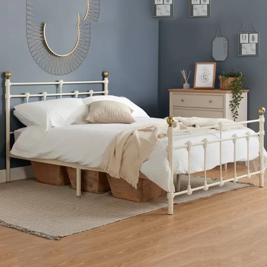 Atalla Metal Small Double Bed In Cream