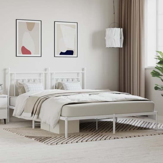 Attica Metal Super King Size Bed With Headboard In White