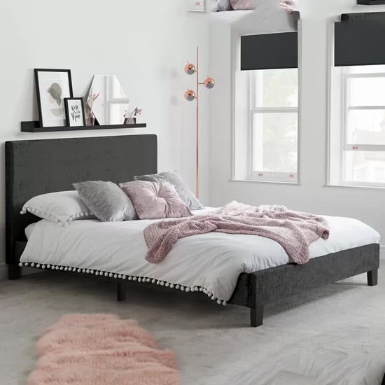 Berlins Fabric Double Bed In Black Crushed Velvet