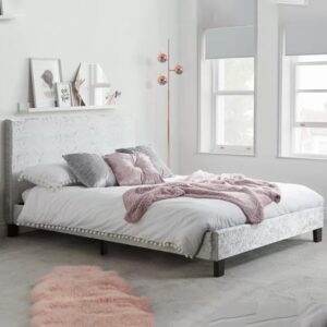 Berlins Fabric Double Bed In Steel Crushed Velvet