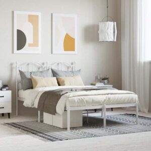 Bolivia Metal Small Double Bed With Headboard In White