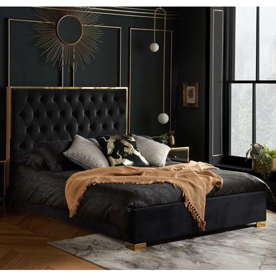 Corinth Fabric King Size Bed In Black