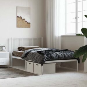 Devlin Metal Single Bed With Headboard In White