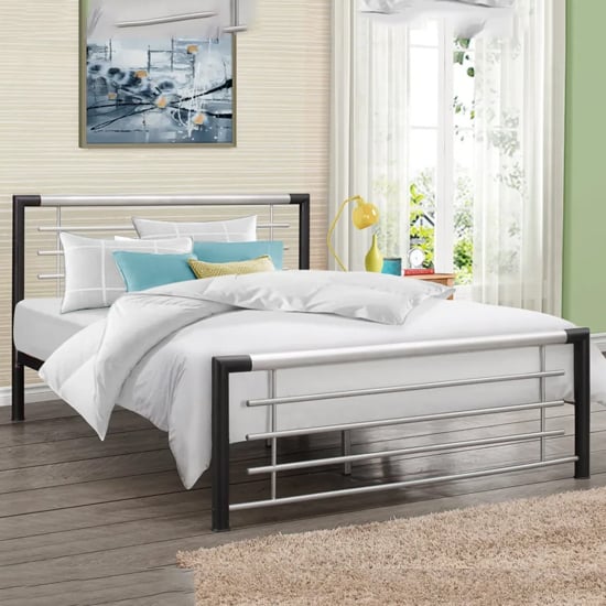 Farina Metal Double Bed In Silver And Black