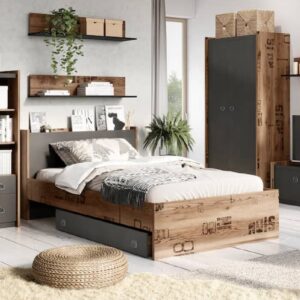 Flint Wooden Small Double Bed In Raw Steel