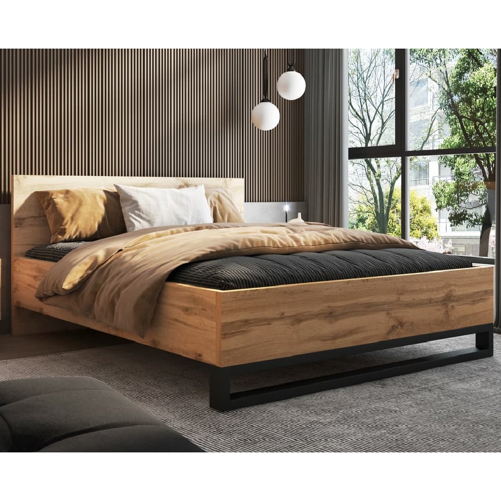 Hamburg Wooden King Size Bed In Wotan Oak