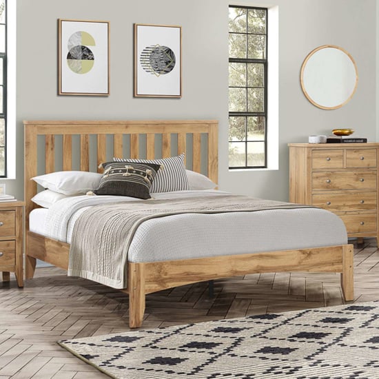 Hebron Wooden King Size Bed In Oak