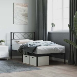 Helotes Metal Single Bed With Headboard In Black