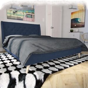 Heron Linen Fabric Double Bed In Blue