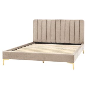 Kingman Fabric King Size Bed With Gold Legs In Latte