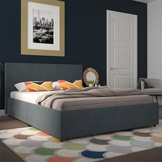 Kingston Fabric King Size Bed With 4 Drawers In Navy