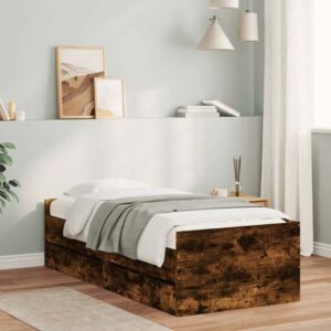 Leuven Wooden Single Bed With Drawers In Smoked Oak