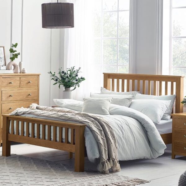 Macon Wooden High Foot End Double Bed In Oak