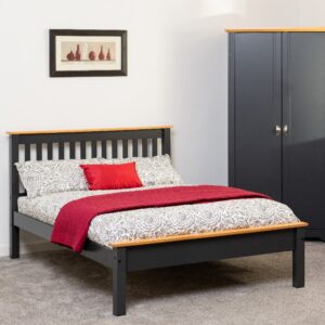 Merlin Wooden Low Foot Small Double Bed In Dark Grey And Oak