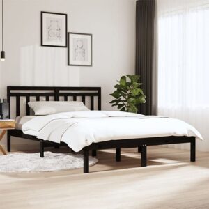 Naida Solid Pinewood Small Double Bed In Black