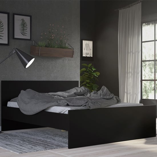 Nakou Wooden Double Bed In Matt Black