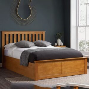 Phoney Rubberwood Ottoman Double Bed In Oak