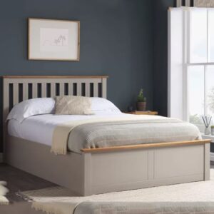 Phoney Rubberwood Ottoman Double Bed In Pearl Grey